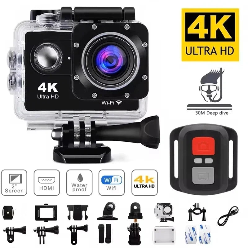 Black waterproof action camera with durable housing and wide angle lens for extreme sports — view 5