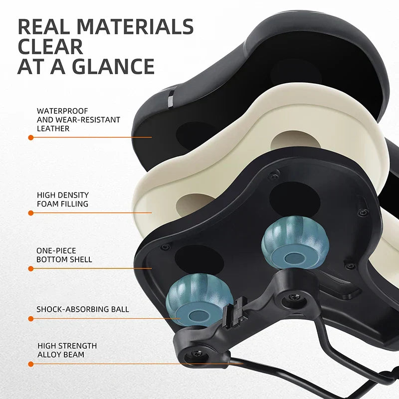 Shockproof bike saddle in black leather with polyurethane foam and sturdy aluminum alloy seat bow — view 5