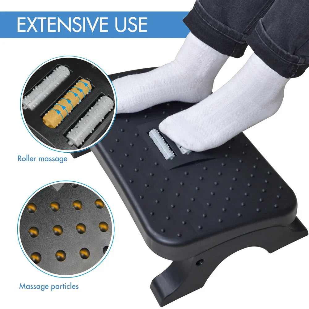 Ergonomic under desk footrest featuring textured massage rollers and angled posture support for office workspaces — view 3