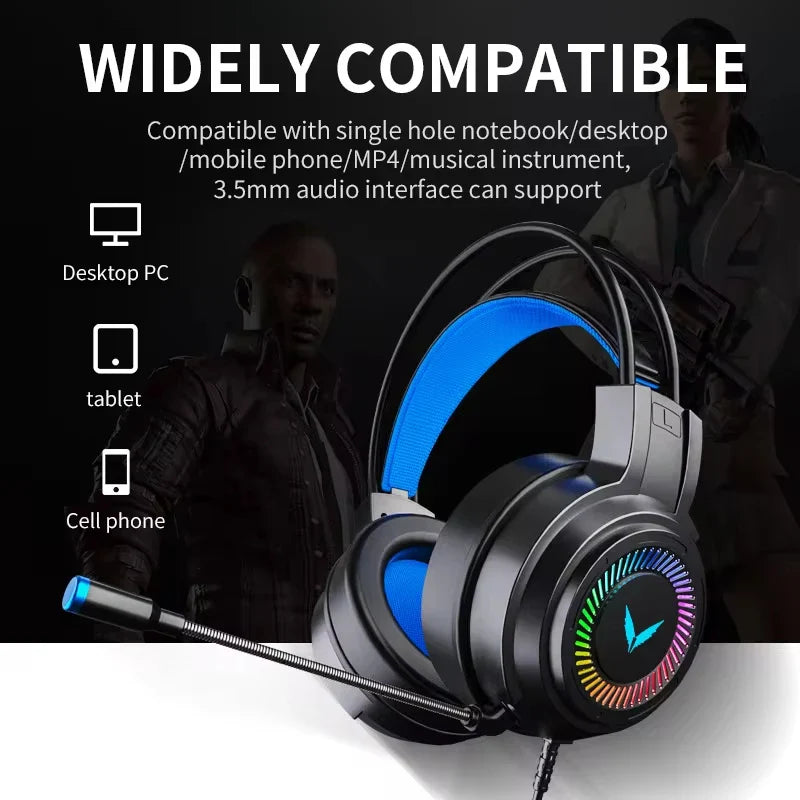 Black NNEOBA virtual surround gaming headset with noise-reducing microphone and RGB breathing LED lights — view 4
