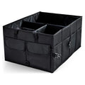 Black large capacity collapsible car trunk organizer made of waterproof Oxford fabric with multiple storage compartments
