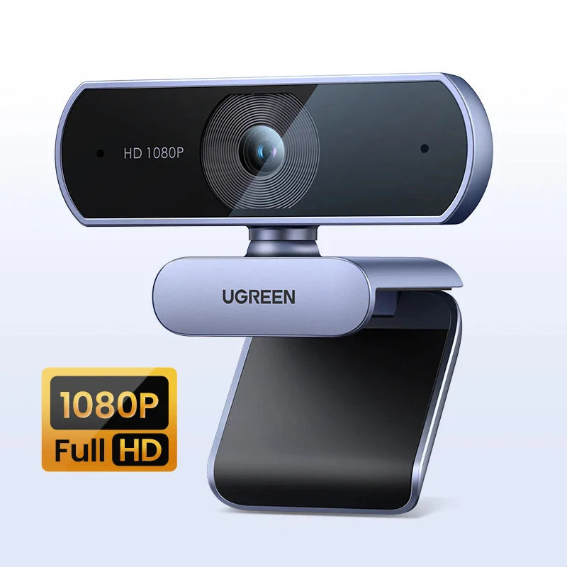 Black NNEOBA 1080P HD webcam with built-in dual microphones mounted on a computer monitor — view 2