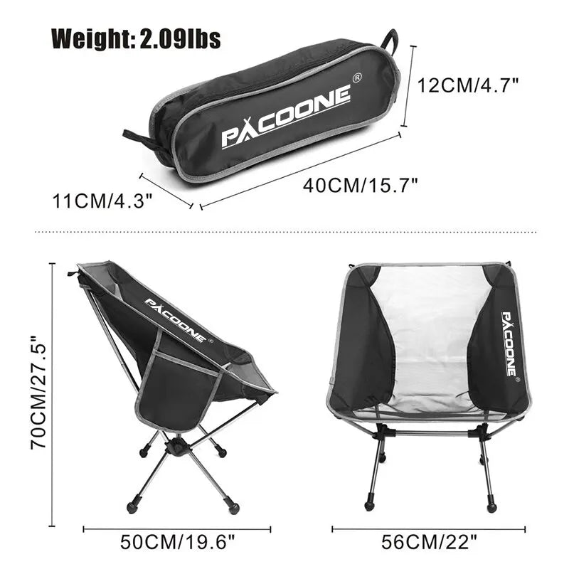 Black folding aluminum camping chair with breathable mesh panels and sturdy 600D Oxford cloth seat — view 3