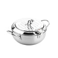 Silver 24cm stainless steel deep frying pot with built in thermometer and secure splash guard lid