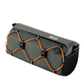 Waterproof bicycle handlebar bag in army green, 2.2L capacity, featuring secure straps and rigid structure.