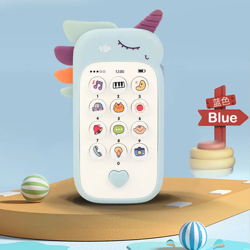 Interactive baby phone toy and silicone teether with colorful animal character design and push buttons — view 5