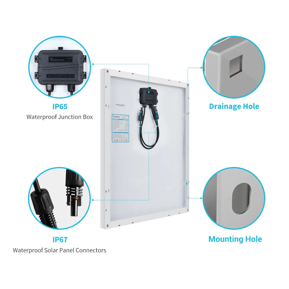 50 watt 12 volt monocrystalline solar panel module for RV and marine off-grid setups — view 3