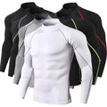 Men's long sleeve compression shirt in solid color, athletic activewear base layer for gym workouts