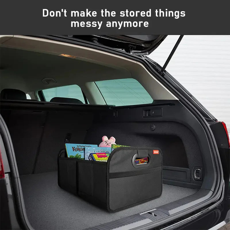 Black large collapsible trunk storage box organizer with multiple side pockets and interior compartments — view 5
