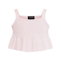 Pink crop top for girls in organic cotton knit with playful ruffled hem