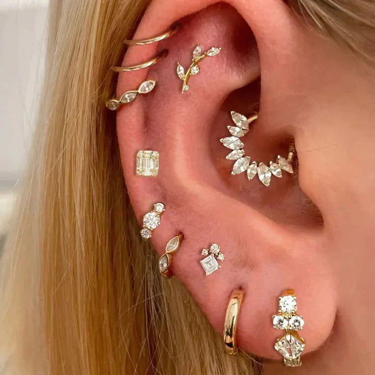 Cubic zirconia stainless steel hoop earring for cartilage and daith piercings in silver and gold