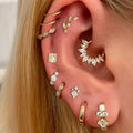 Cubic zirconia stainless steel hoop earring for cartilage and daith piercings in silver and gold
