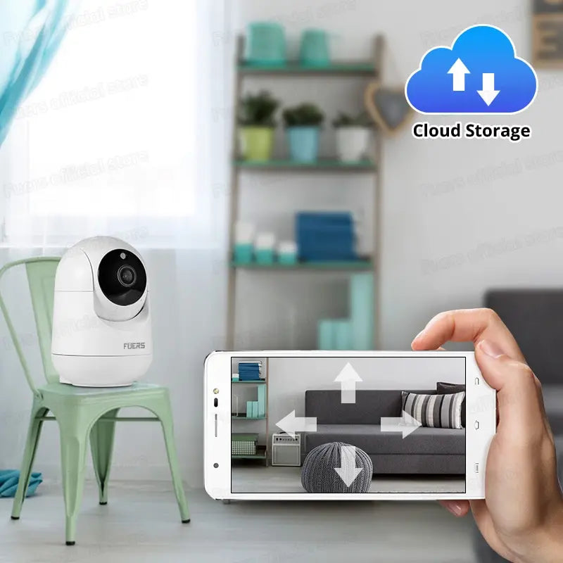 Smart WiFi baby monitor camera with compact white design and rotating lens for nursery — view 3