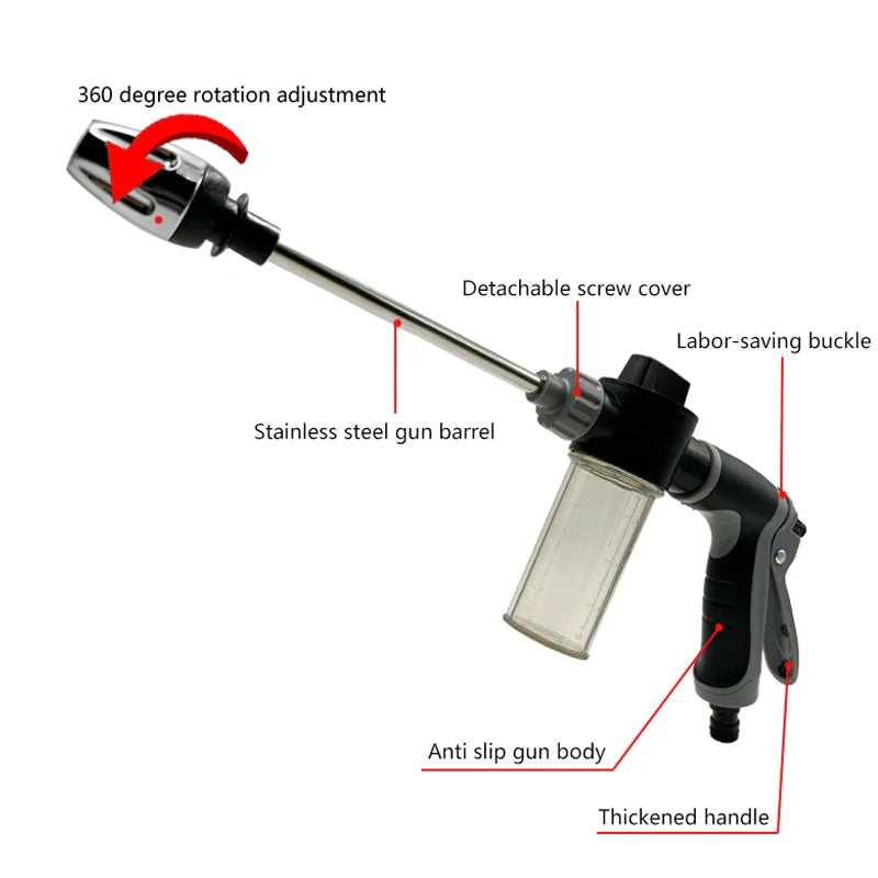 Silver high-pressure spray water gun nozzle with ergonomic handle for car washing and garden irrigation — view 2