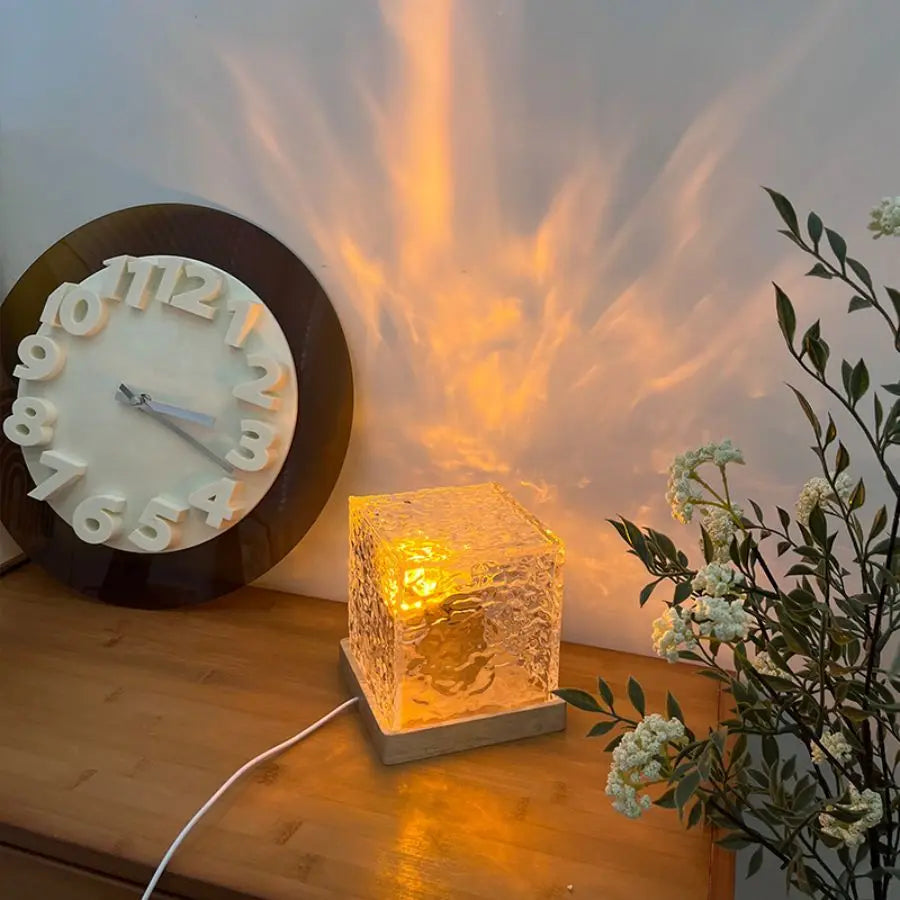 16-color water ripple projector night light with wood base and clear acrylic crystal light shade — view 2