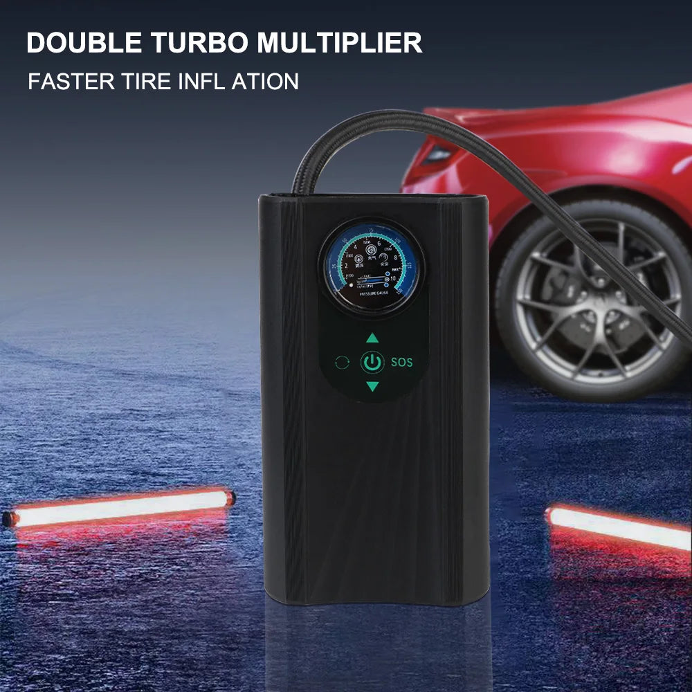 Handheld 12V electric air compressor and black portable tire pump for cars and motorcycles. — view 4
