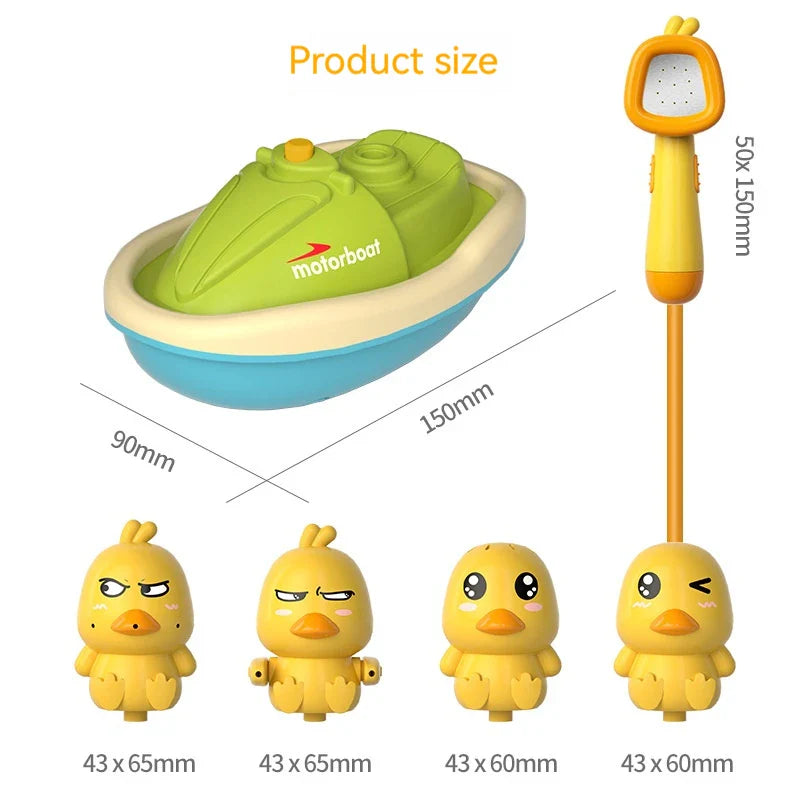 Motorized splashing ducks bath toy set with plastic boat and yellow duckling figures — view 5