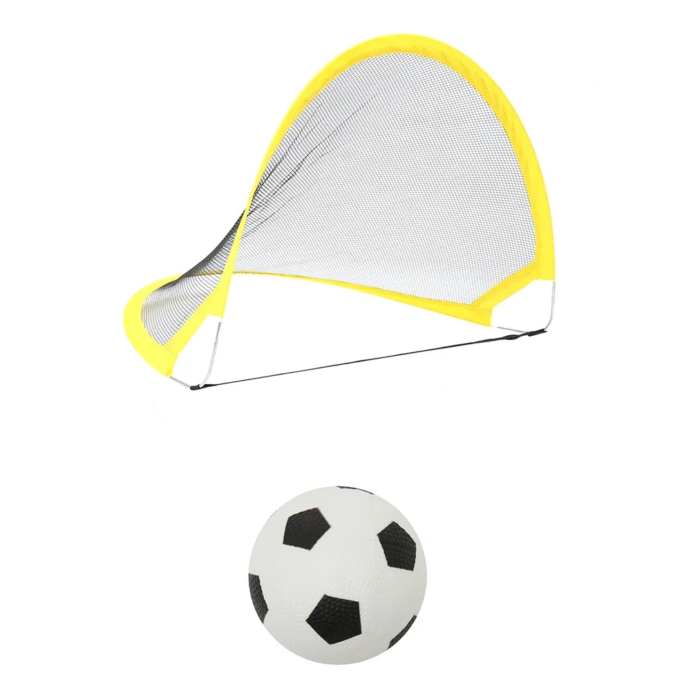Foldable training goal net kit for kids including pop up goals, soccer ball and pump