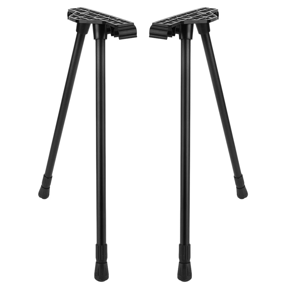 Black adjustable metal folding camping table legs with mounting brackets for outdoor DIY furniture.
