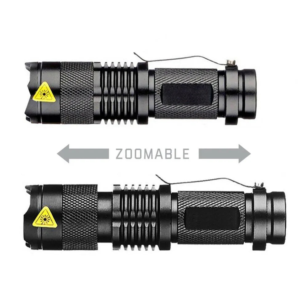 Black waterproof tactical LED flashlight with non-slip texture and tactical tail switch — view 4