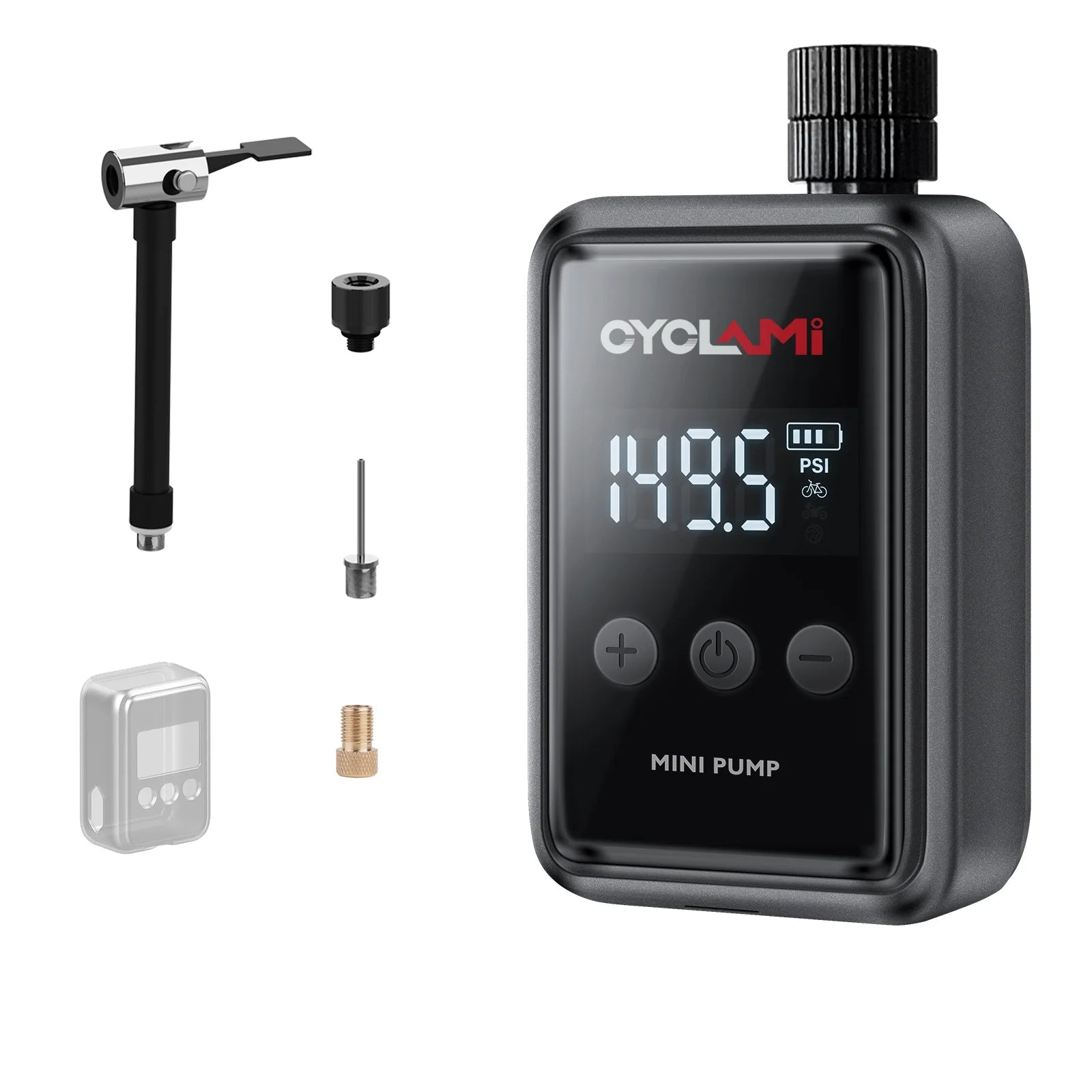 Black mini electric bike air pump portable 150PSI rechargeable tire inflator for cyclists and commuters