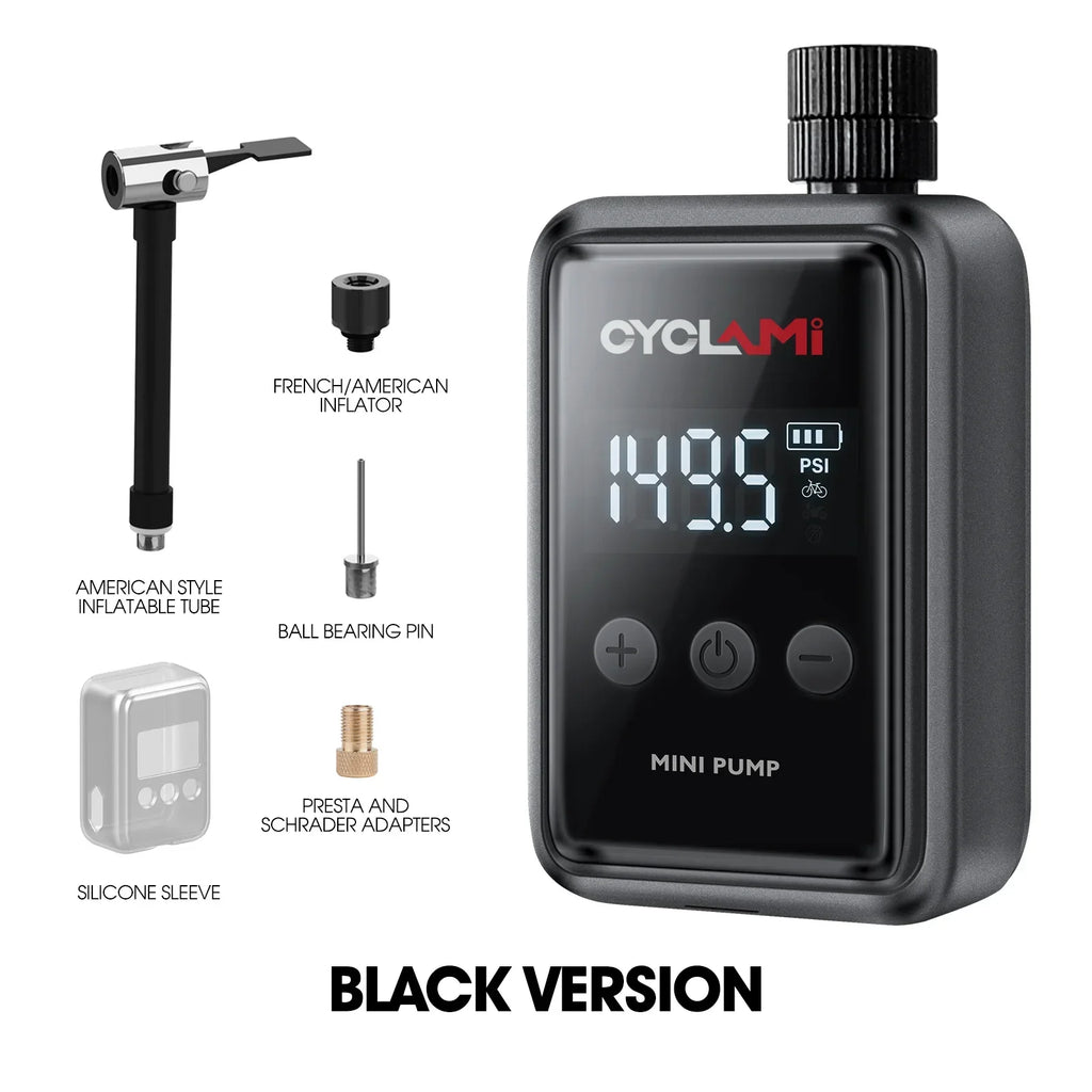 Black mini electric bike air pump portable 150PSI rechargeable tire inflator for cyclists and commuters — view 3