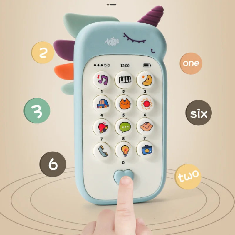 Interactive baby phone toy and silicone teether with colorful animal character design and push buttons — view 3