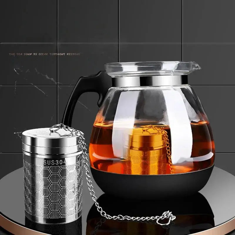 Fine mesh stainless steel tea infuser, silver reusable strainer with a secure locking lid and chain — view 2