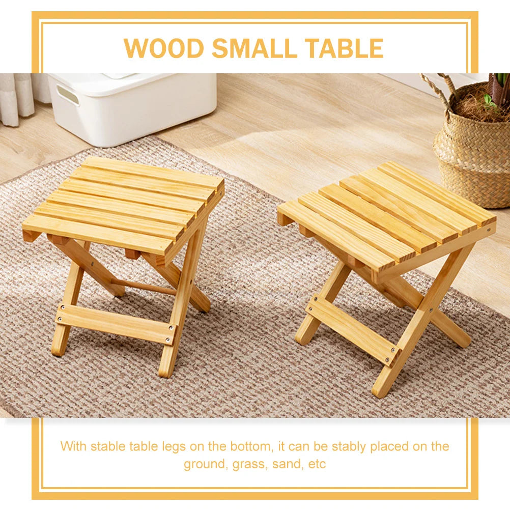 Light yellow collapsible wooden folding table and flower pot rack for outdoor picnics and plants — view 3