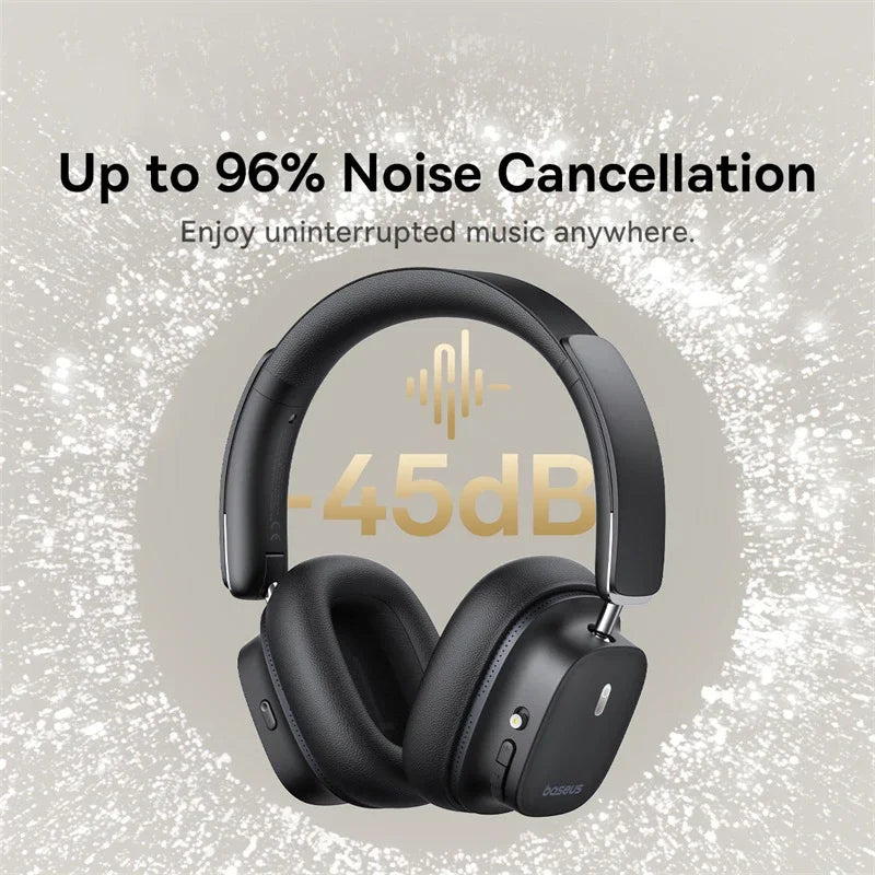 Black wireless over-ear headphones featuring padded ear cushions and sleek modern adjustable headband — view 2