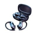 Black wireless Bluetooth earbuds with smart LED digital display charging case and ergonomic in-ear design