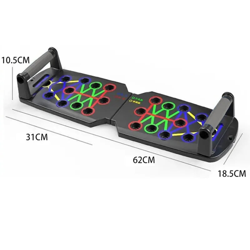 Foldable push-up board training system with color-coded zones and padded non-slip handle grips — view 2