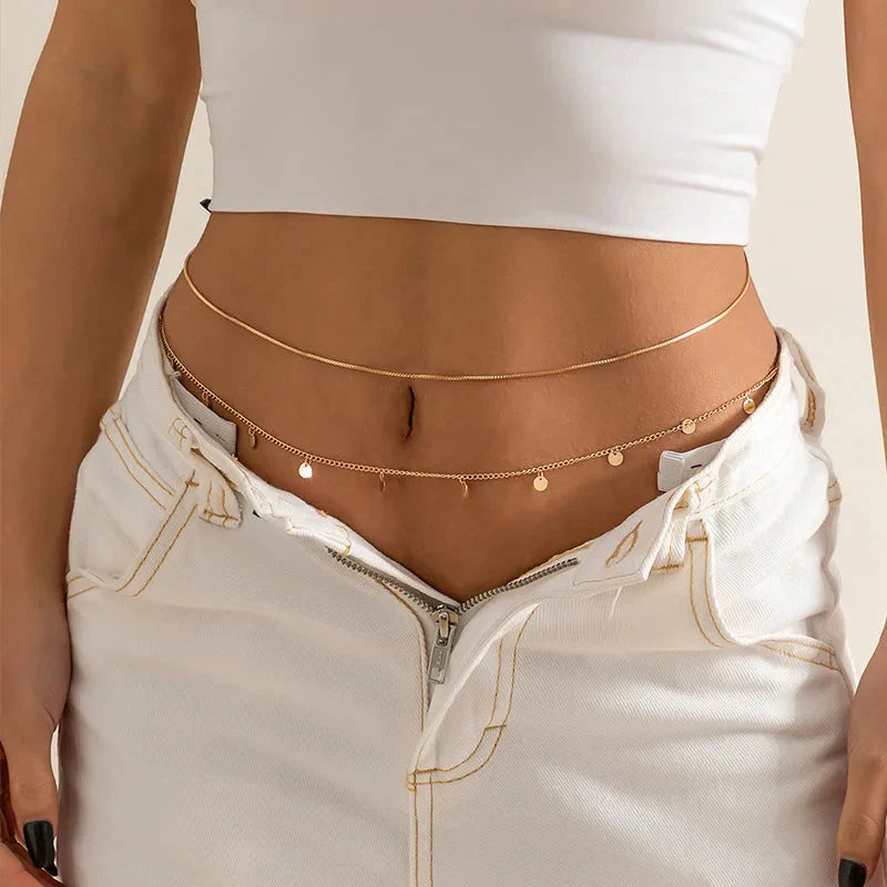 Double layered stainless steel butterfly waist chain belly jewelry for summer bikini beachwear style — view 5