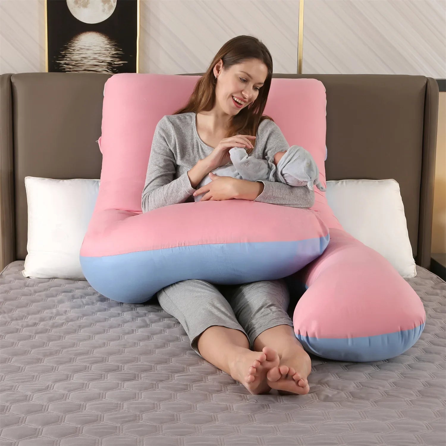 U-shaped multifunctional maternity pillow with a soft cotton cover for full body pregnancy support — view 3