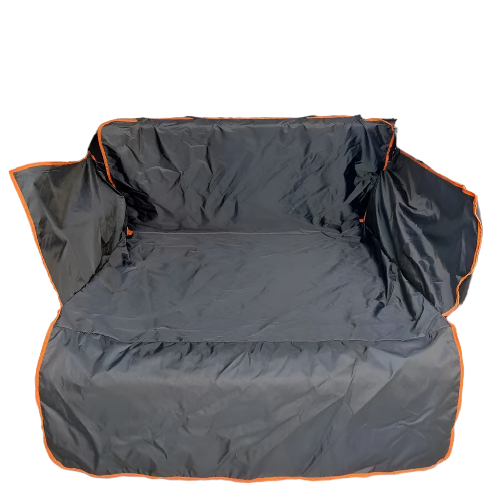 Black waterproof SUV cargo liner installed in trunk protecting interior from dirt and pet hair