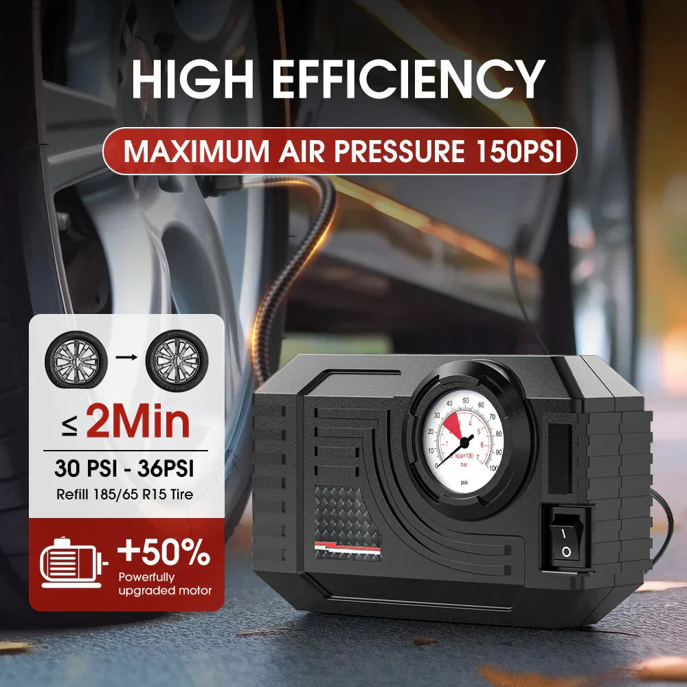 Black portable mini electric tire inflator and air pump for cars and bicycles — view 2