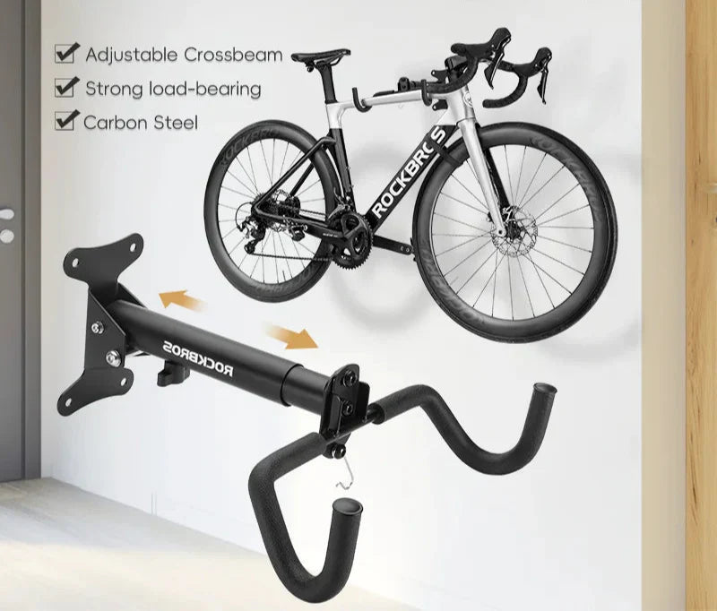 Heavy-duty wall mount bike rack in black carbon steel holding a bicycle in a garage — view 2