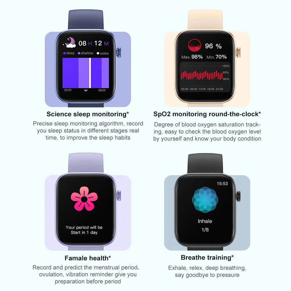 Touchscreen smartwatch with rectangular digital display, colorful watch face, and durable silicone strap — view 4