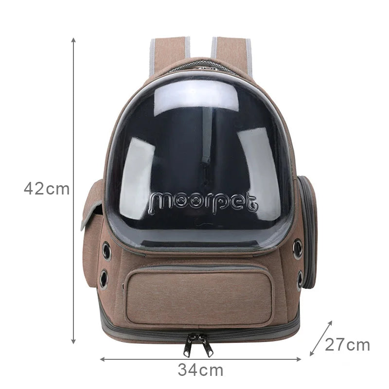 Transparent pet carrier backpack for cats and small dogs made of waterproof green Oxford cloth. — view 2