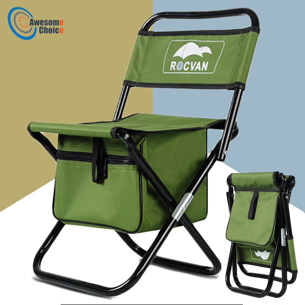 Green foldable fishing chair with built-in insulated cooler backpack and sturdy steel frame. — view 2