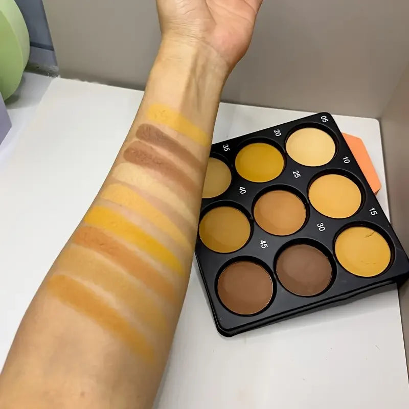9-color dark bronze foundation and contouring makeup palette with matte and delicate glitter shades — view 4