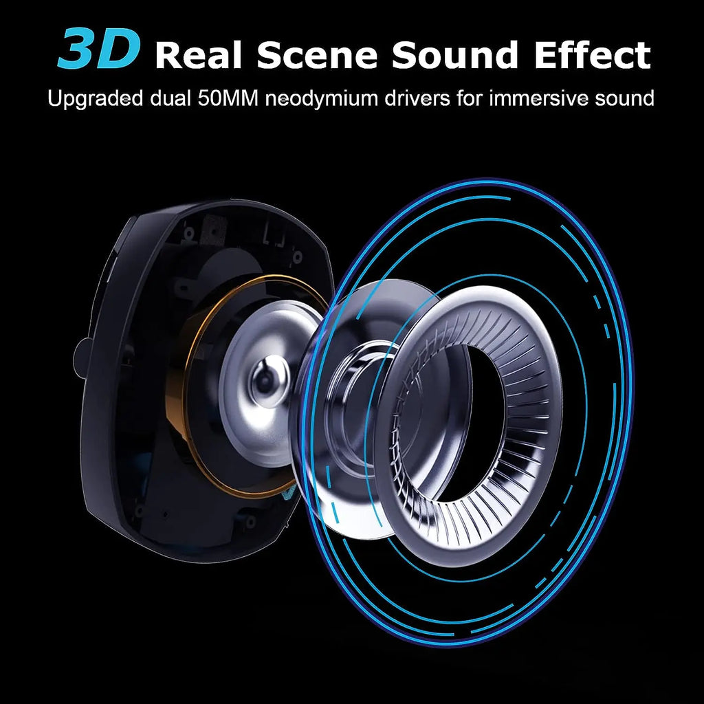 Black NNEOBA wireless gaming headset with cushioned over-ear cups and built-in adjustable microphone — view 2