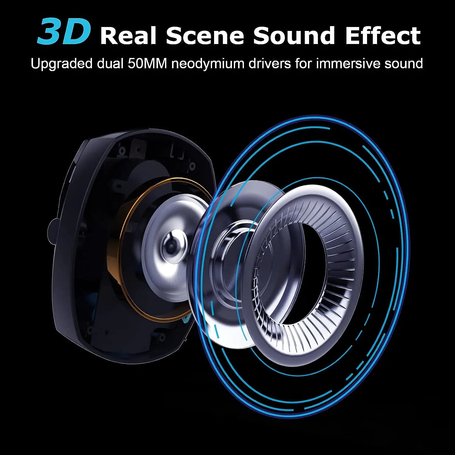 Black NNEOBA wireless gaming headset with cushioned over-ear cups and built-in adjustable microphone — view 2