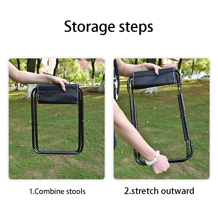 Portable folding camping stool made with durable fabric and aluminum frame, featuring a storage pocket — view 4