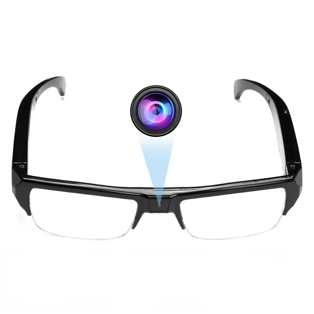 Black 1080P HD mini camera glasses with built-in discreet video recorder and lightweight wearable frame
