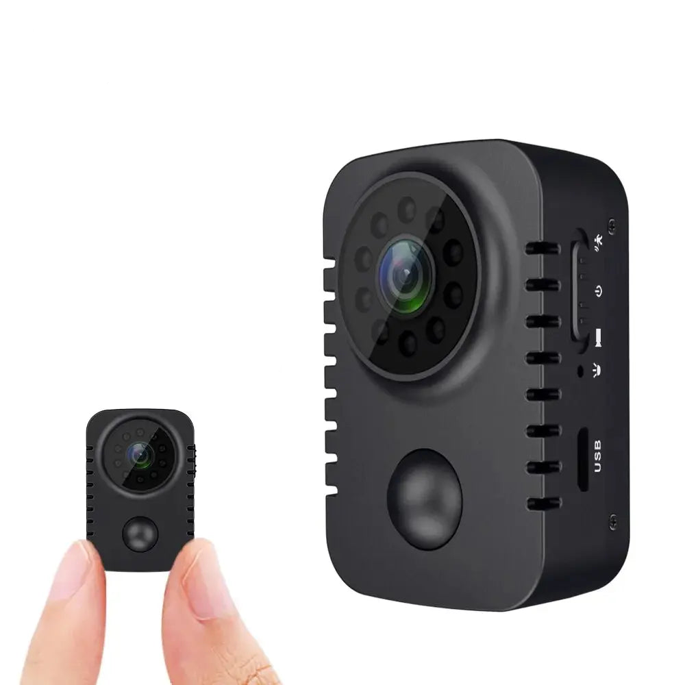 Black mini 1080p full HD smart WiFi pocket security camera with wide angle