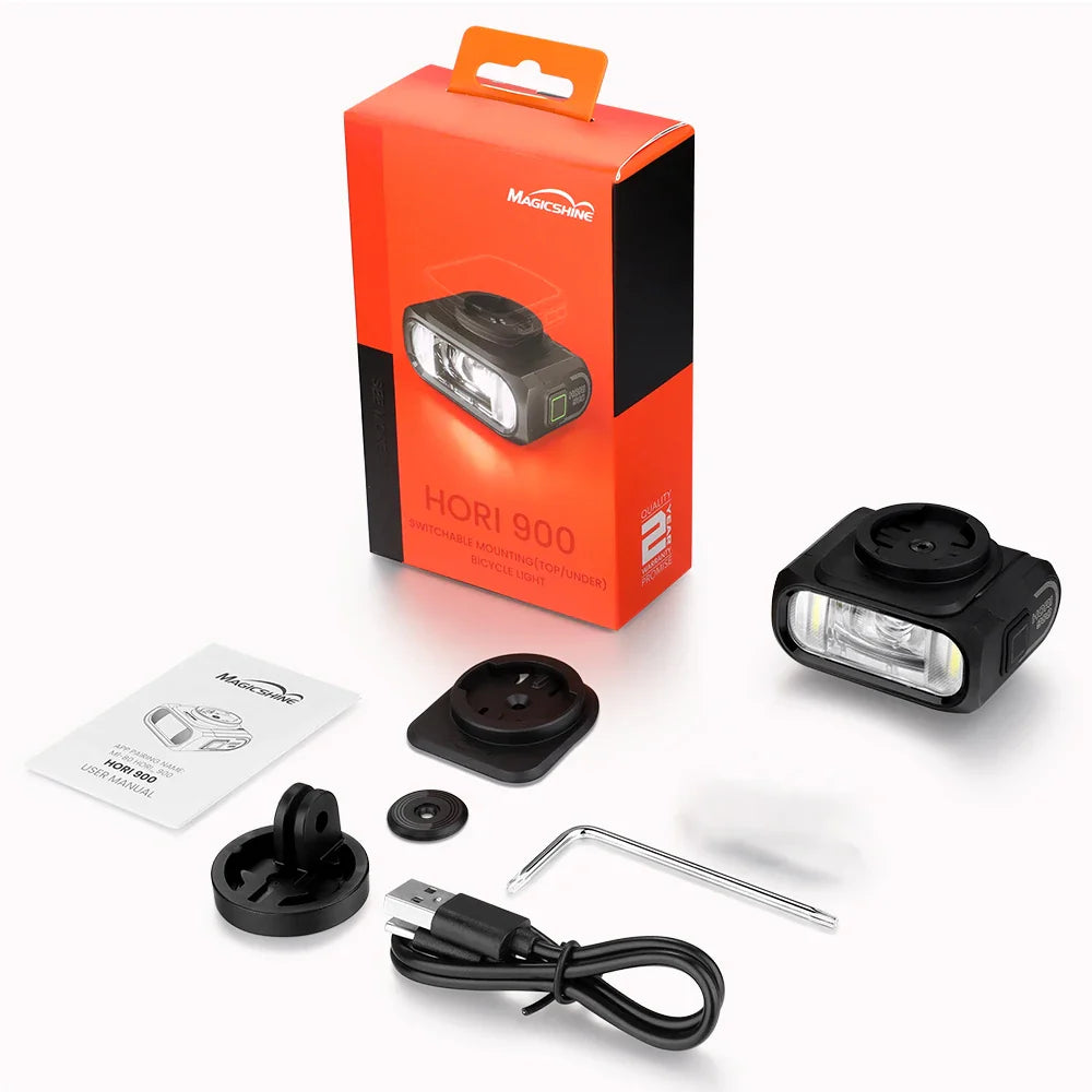 Sleek horizontal 900-lumen dual mounted bike light in black aluminum for safe road cycling — view 5