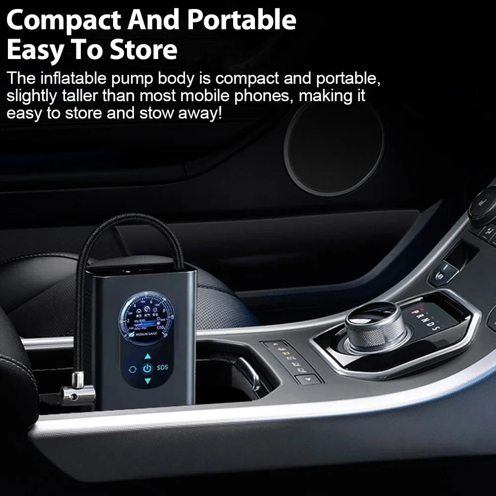 Portable digital tire inflator and air compressor in sleek black plastic with full-screen display — view 3