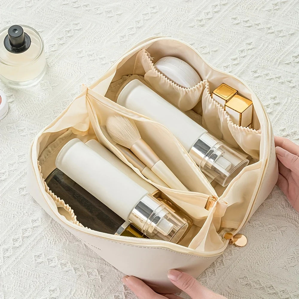 Luxury PU leather makeup bag cosmetic organizer pouch with a secure zipper closure for travel. — view 4