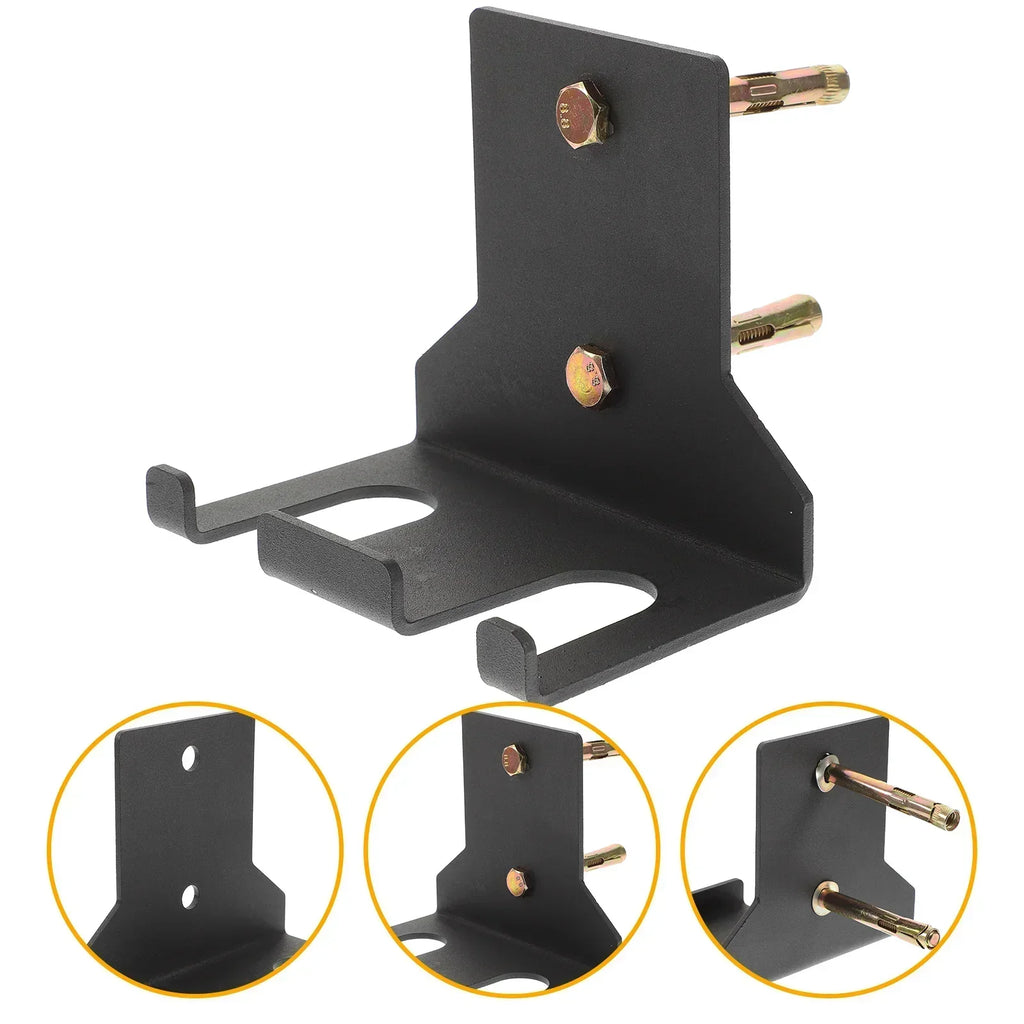 Black steel wall mounted barbell and dumbbell storage rack with mounting screws — view 5
